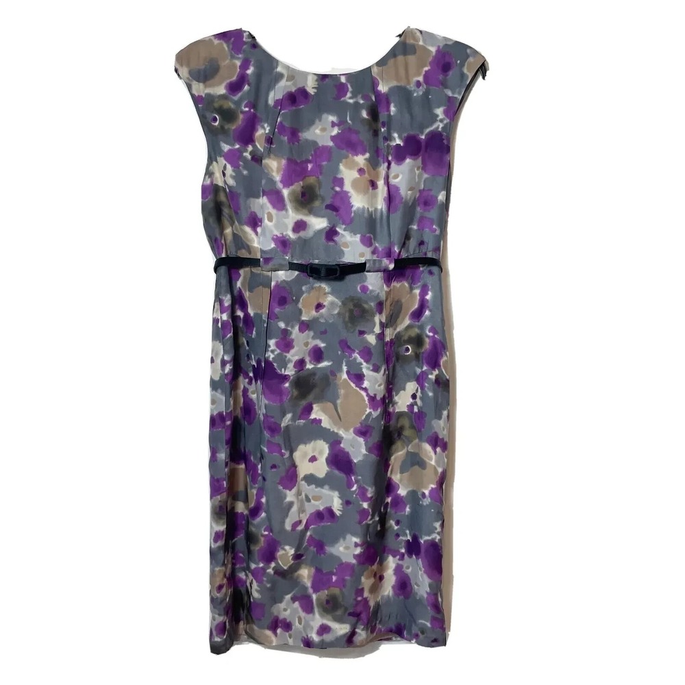 Saks Fifth Avenue Sheath Silk Dress Womens‎ Size 4 Purple Floral Formal Cocktail